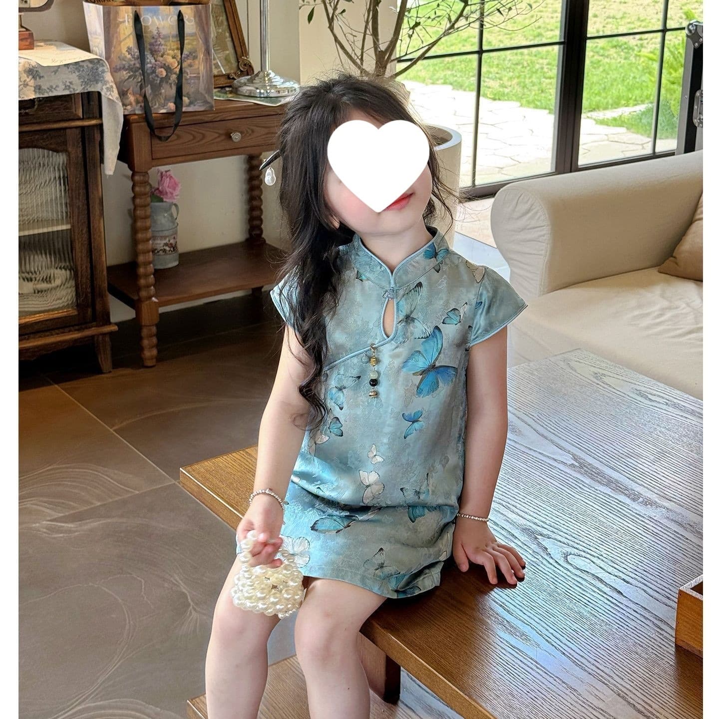 New Chinese Style Girl's Children's Cheongsam 2026 Summer Thin Edition Little Girl Daily Wear Blue Butterfly Dress