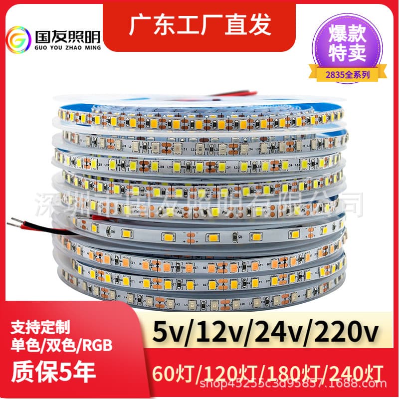 2835 Low Voltage Self-Adhesive LED Strip, 12V Dual-Color Wholesale, 24V Linear Light with 120 LEDs for Cabinet Lighting