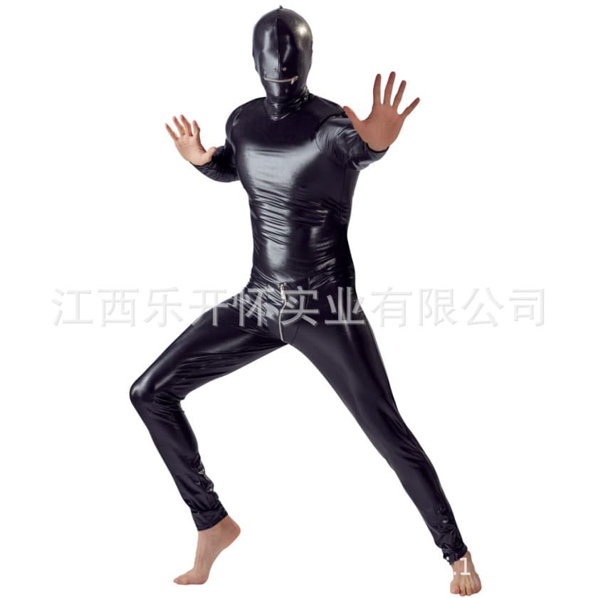 Erotic underwear, men's patent leather one-piece tights, opening performance clothes, bar performance N802