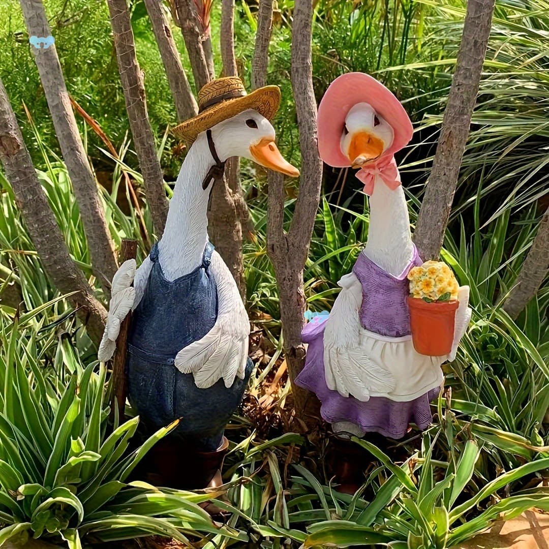 1pc Cartoon Duck Statue In Rural Style 14 Inch Simulated Decoration