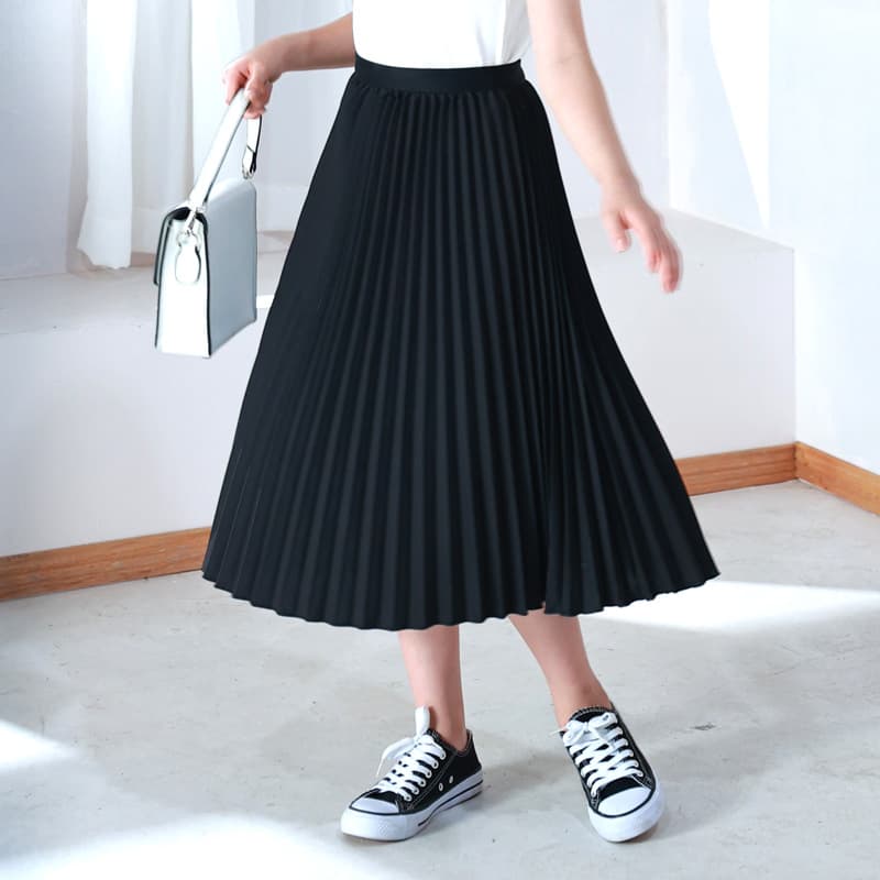 Summer Children's Pleated Skirt, Solid Color, Elegant, Slim-Fit, Japanese-Style Midi and Long Swing Skirt