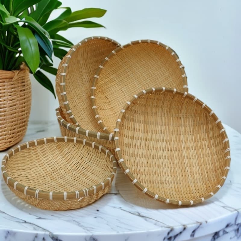 Bamboo Woven Steamed Bun Storage Basket, Bamboo Woven Products Basket, Bamboo Woven Basket for Washing Vegetables, Draining, Rice Washing, Fruit Basket, Small Basket