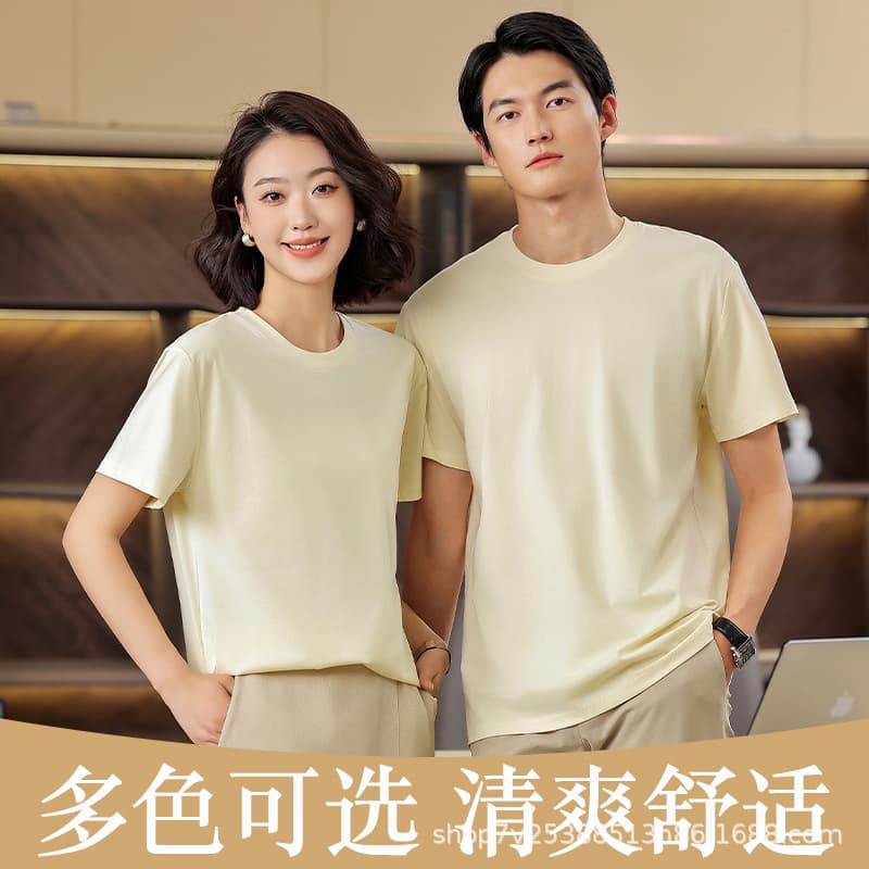 180g 40 count plain Solona short-sleeved round neck T-shirt men's and women's solid color advertising cultural shirt with printed LOGO