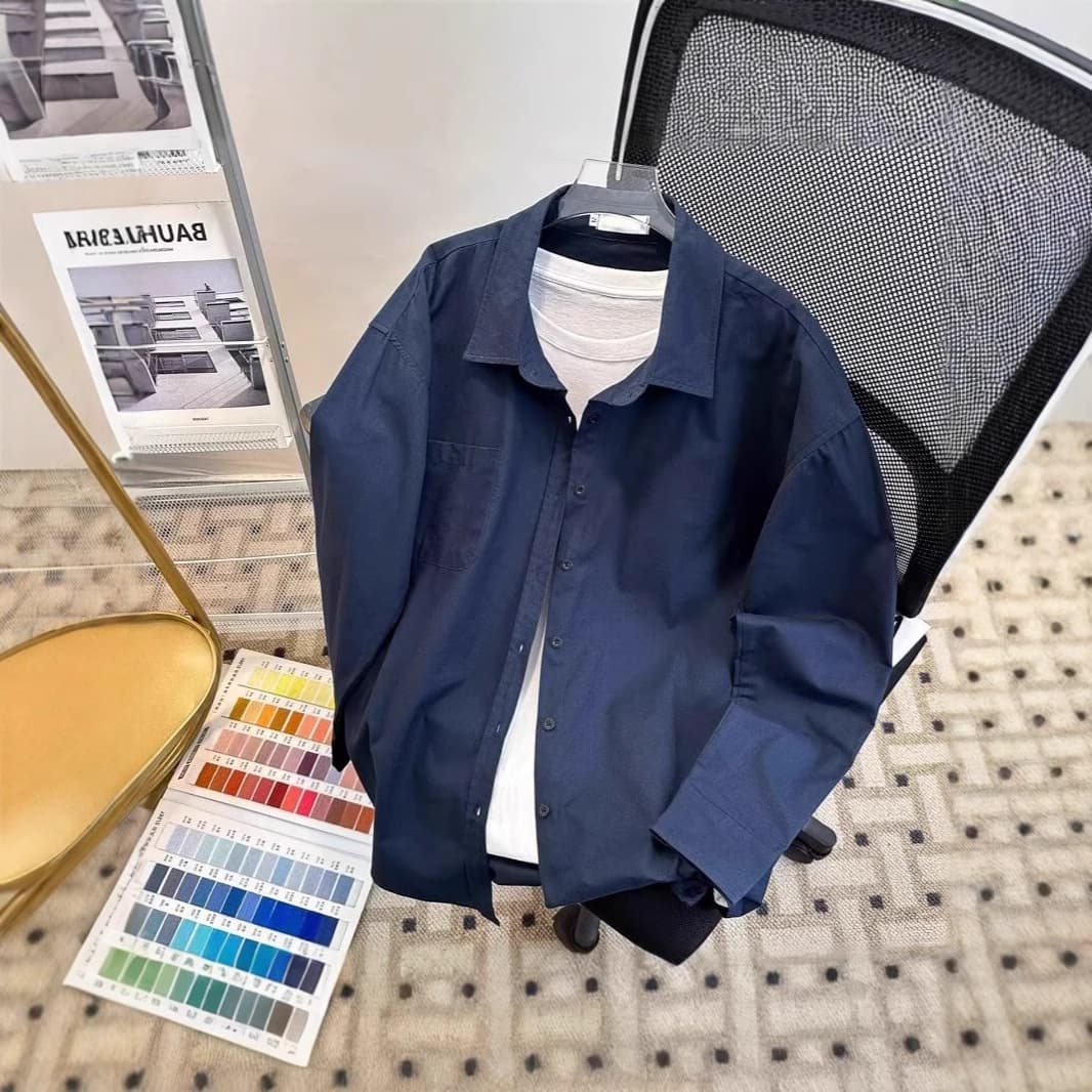 2025 New Spring/Autumn Workwear Long-Sleeve Shirt for Men, Casual Trendy Brand, Versatile Solid Color, Premium Feel