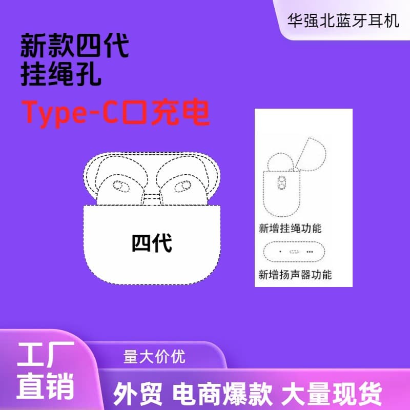 Huaqiangbei Bluetooth headset Air fourth generation/fifth generation lanyard model is suitable for Apple wireless headphones type-c port charger