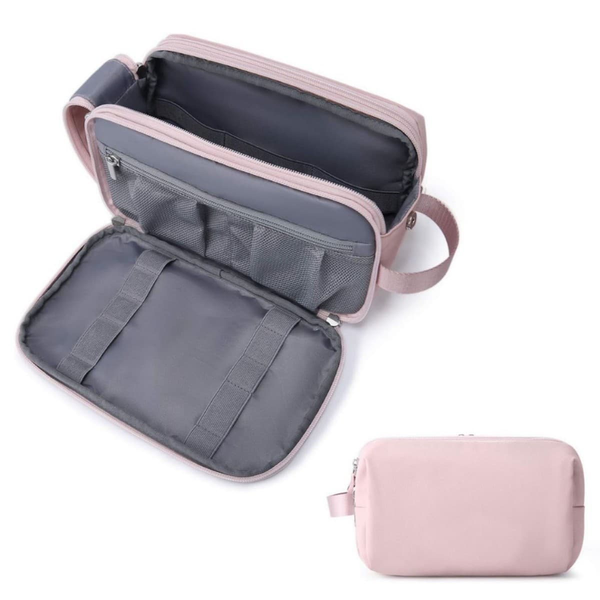 Waterproof Men's Toiletry Bag Wet And Dry Separation Design Double Zipper Ladies Makeup Bag Shaving Razor Case Polyester Fiber