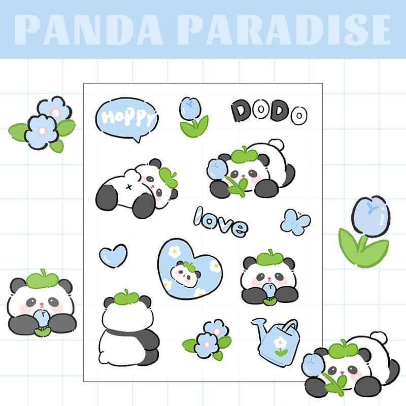 Cute Pet Panda Sticker Cartoon PET Sticker DIY Scrapbooking Sticker Waterproof Cup Phone Sticker