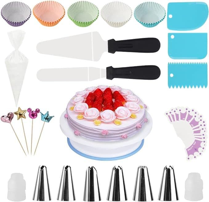 Amazon 304-Piece Icing Tool Set Non-Slip Cake Turntable Muffin Cupcake Decorating Kit