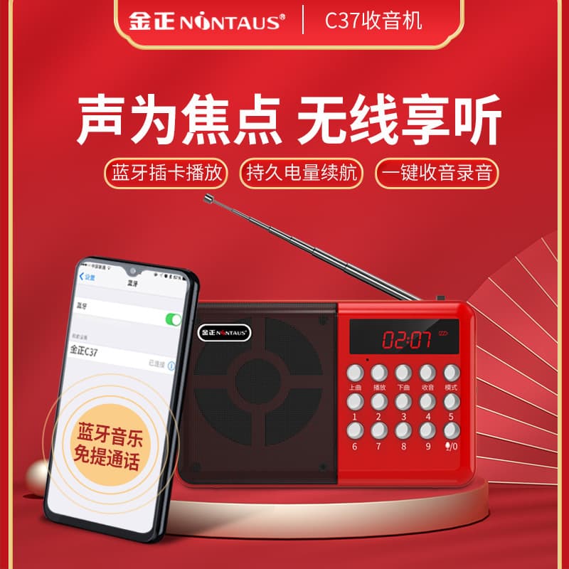 Jinzheng C37 Radio MP3 Elderly Mini Audio Card Speaker Portable Music Player Fast Charge