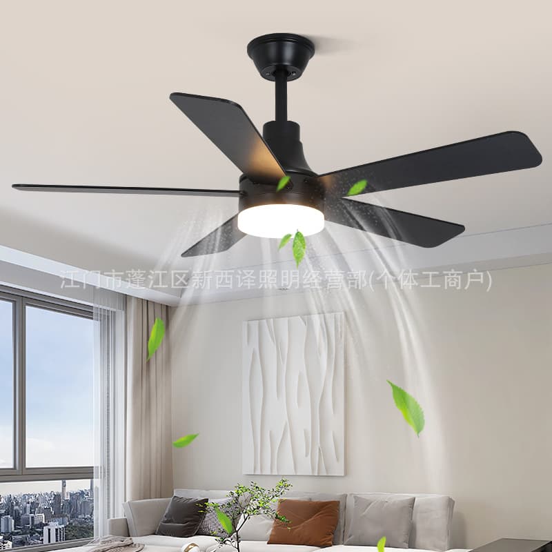 Cross-border best-selling silent ceiling fan light, industrial retro home living room fan light, large size integrated direct blade electric fan