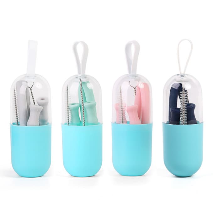 20-Size Silicone Straw Food-Grade Set, Amazon Hot Seller, Collapsible Straight and Bent Straws, Colored Portable Storage