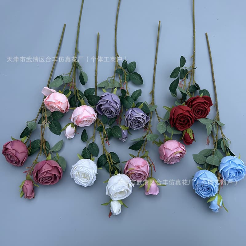 3-Head Empress Rose Artificial Flowers for Wedding Venue Hotel Decor Silk Bud Roses Fake Flower Arrangement Floor Display