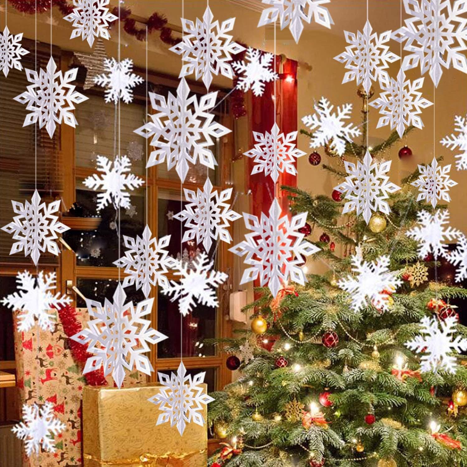 Christmas Decorations 3D Snowflake Pendant Store Window Christmas Ceiling Decoration