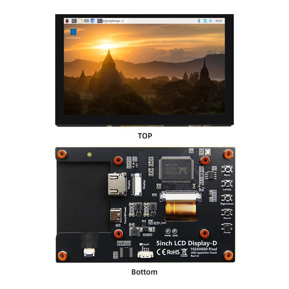 5-inch Raspberry Pi HDMI display capacitive touch display with Raspberry Pi 5/4B HD IPS