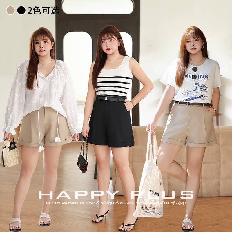 Runqi large size high waist curled A-line commuter suit shorts 8670 spring and summer casual shorts suit shorts