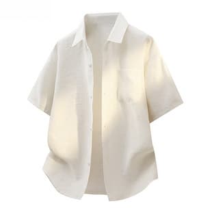 Summer Hong Kong Style Men's Fashion Solid Color Versatile Patch Pocket Square Collar Short-Sleeve Shirt Plus Size Loose Casual Shirt