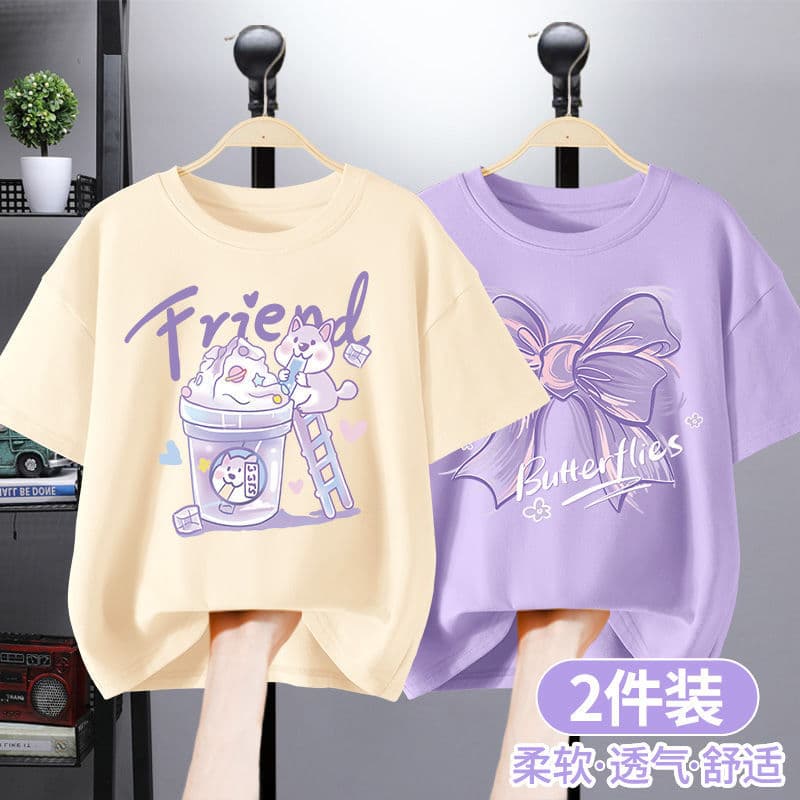 Girls Short Sleeve T-Shirt 2024 New Style Summer Clothing for Girls Children's Top
