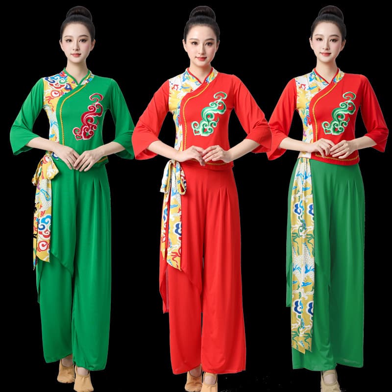 Long Sleeve Square Dance Costume Set Women's Ethnic Style Shaanxi North Rice Crop Dance Performance Outfit Modern Dance Clothes