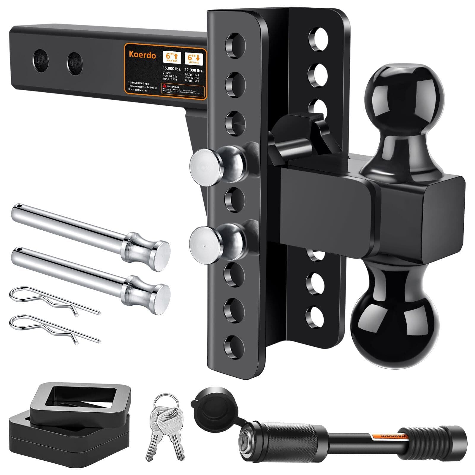Adjustable Trailer Hitch - Drop Hitch - Trailer Hitch with 2.5 Inch Receiver - 6 Inch Drop