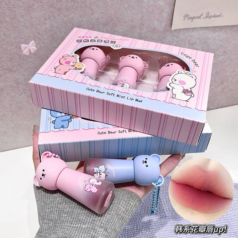 Gege Bear Cute Bear Soft Matte Lip Mud, Non-fading, Non-transfer, Fair-skin Brightening, Student-friendly