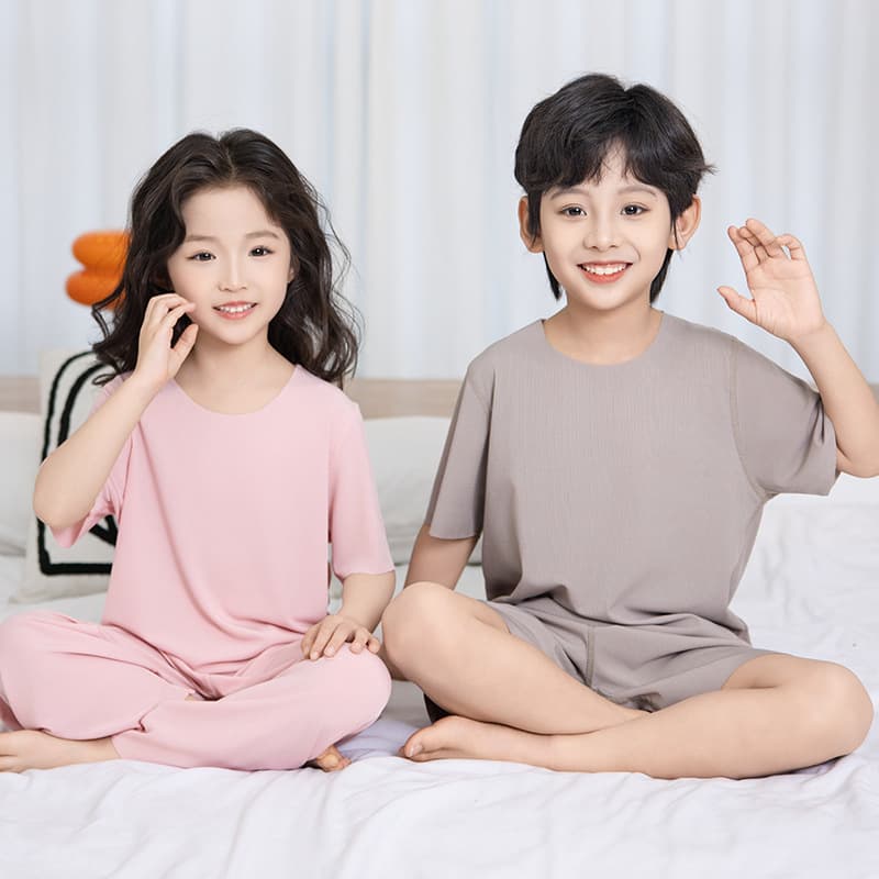 New Summer Boys' Short Sleeve Loose Ice Silk Homewear Set, Girls' Pajama Set Wholesale