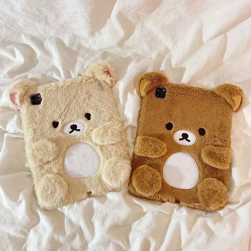 iPad 11th Rilakkuma Plush Tablet Case with Pencil Holder, iPad A16 Plush Cartoon Tablet Protective Cover
