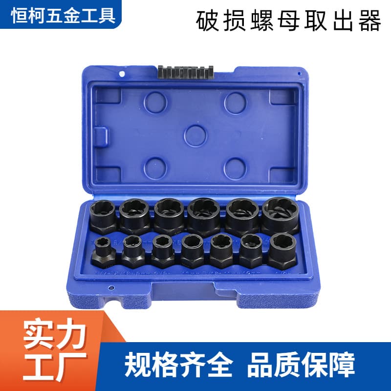 13-Piece Damaged Nut Extractor 10-Piece Stripped Nut Hex Head Bolt Removal Socket Tool Set