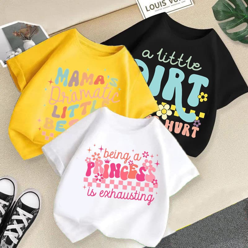 Cross-Border Children's Short-Sleeved T-Shirt 2024 New Summer Casual Girls' Tops Fashionable Printed Round Neck Half-Sleeved Summer Clothes