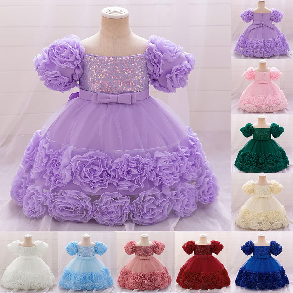 Princess Style Birthday Girl's Dress Puffy Wedding Gown Edged with Lace Children Performance Costume Cotton Polyester Blend