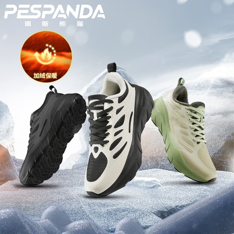Pace Panda 2025 Winter New Couple Fleece-Lined Warm Cotton Sports Casual Shoes Cushioned Bestseller Running Shoes