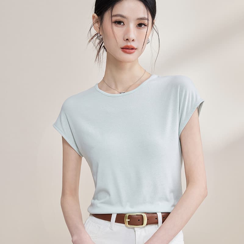 2026 Spring/Summer Wool Acetate Tencel Lightweight Sleeveless Round Neck T-Shirt for Women, Simple and Elegant Commuter Style Versatile Top