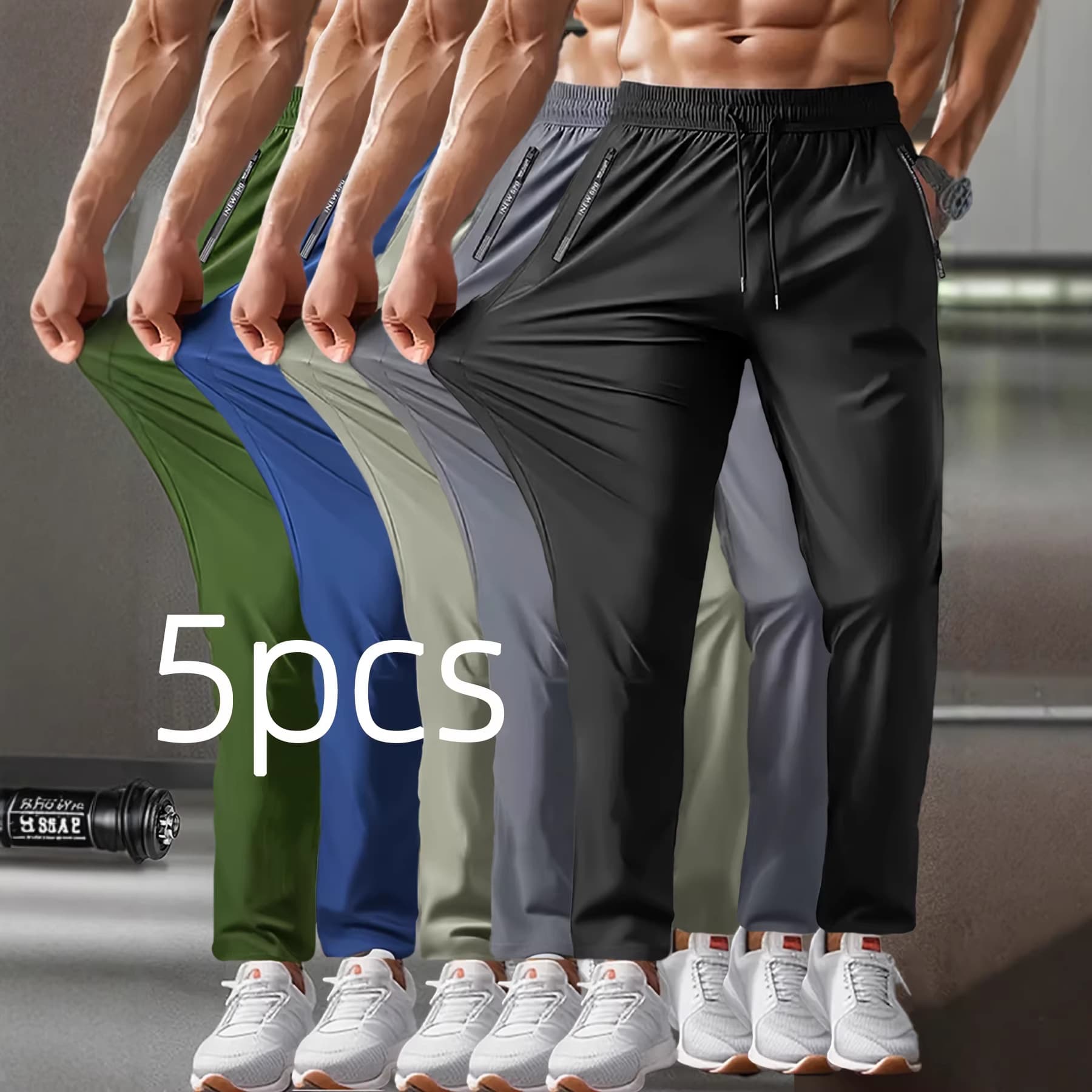 Cross-border European size multi-pack summer high-elastic jogging ice-feel fabric with zipper pockets breathable thin sports pants