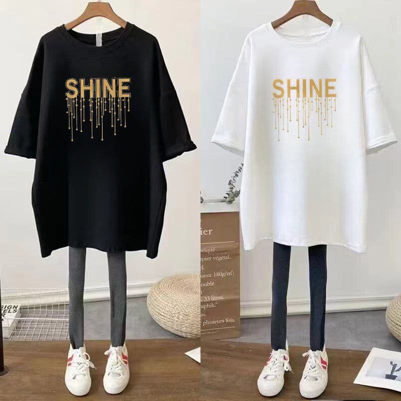 Fat mm large size 300 pounds new pure cotton mid-length loose short-sleeved T-shirt for pregnant women and mothers summer style tops