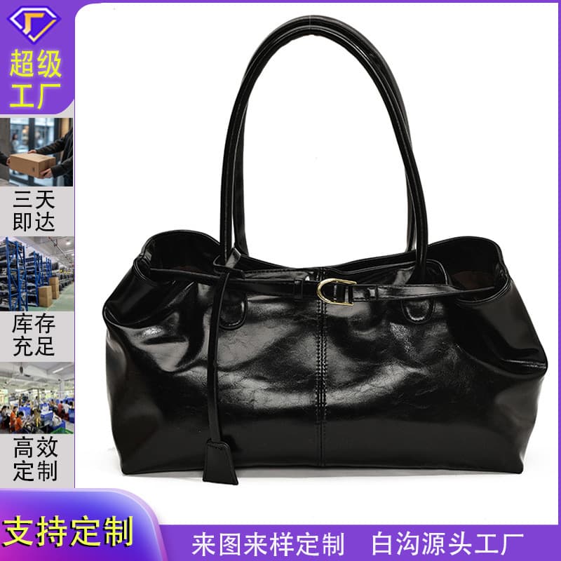 Cross-border Tote Bag Large Capacity Women's Black Handbag Commuter Bag Vintage Fashion Casual Versatile Premium Shoulder Bag