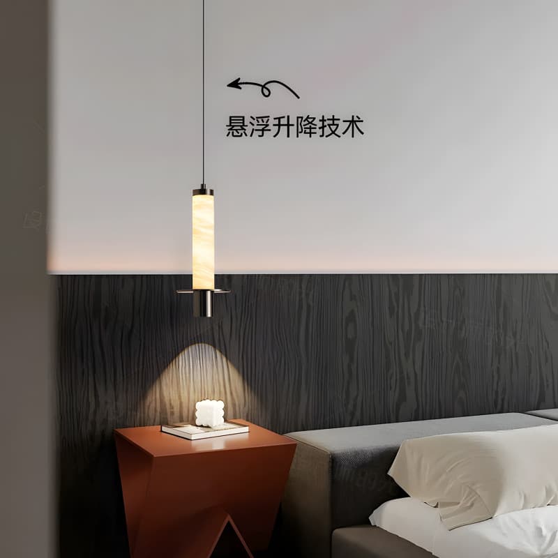 Bedroom Bedside Pendant Light Italian Minimalist High-End Ruixuan Natural Marble Small Pendant Light Height-Adjustable Entryway Hanging Wire Lamp