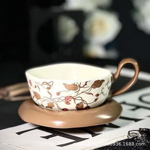 Freesia Pour-Over Coffee Ceramic Cup and Saucer, Elegant Vintage Afternoon Tea Cup, Simple Fashion Light Luxury Mug
