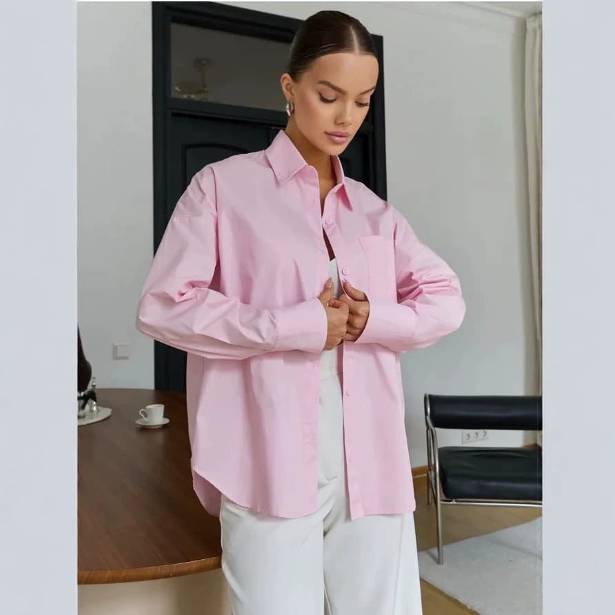 Simple and Elegant Oversized Shirt for Women, Loose Fit, Slimming, Versatile, Commuter Casual, Solid Color Long Sleeve Blouse, Multiple Colors Available