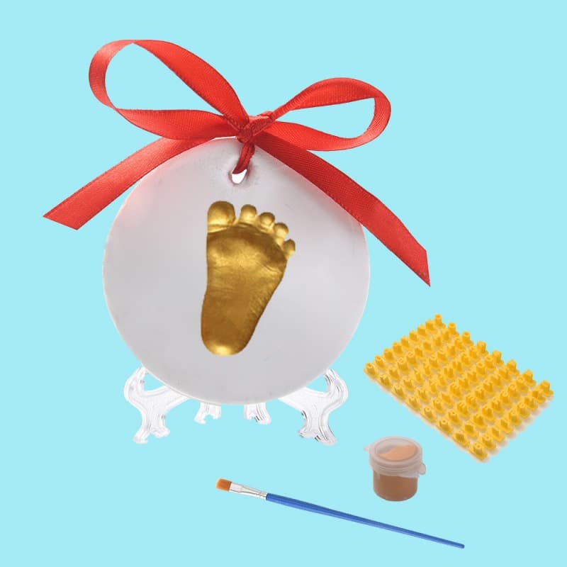 Baby hand and foot print clay, newborn hand mold, handprint clay, and decorative environmentally friendly water-based gold paint with brush.
