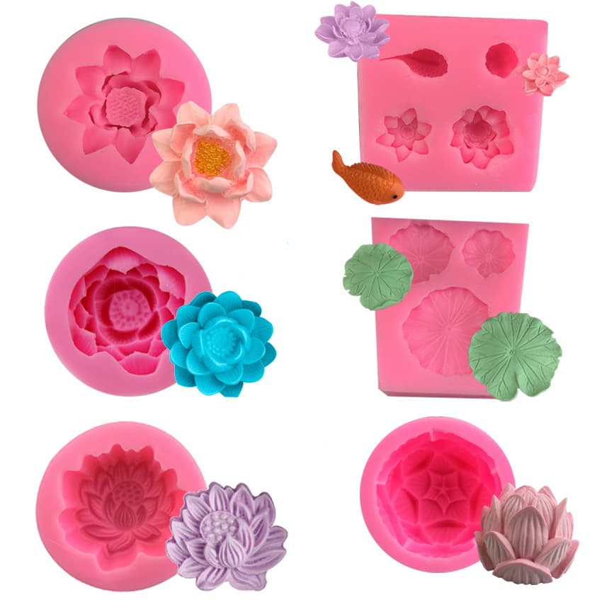 DIY Sculp Mold for Baking Sugar Art Cake Decorations Lotus Leaf Koi Fish Design Air-drying Plaster of Paris for Candles And More