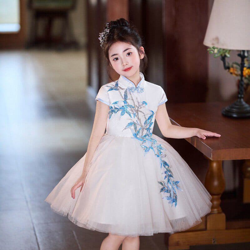 Children's chorus dress, high-end Chinese style guzheng performance tutu dress, recitation girl's tutu princess dress