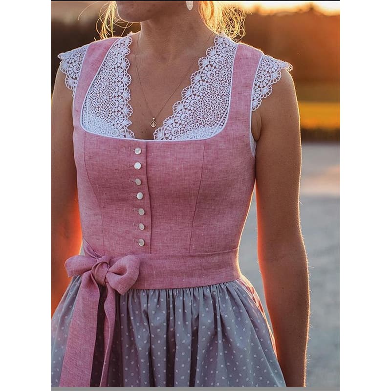 2025 Cross-Border Europe/US New Amazon Mid-Waist Slit Tied Beer Dress with Belt