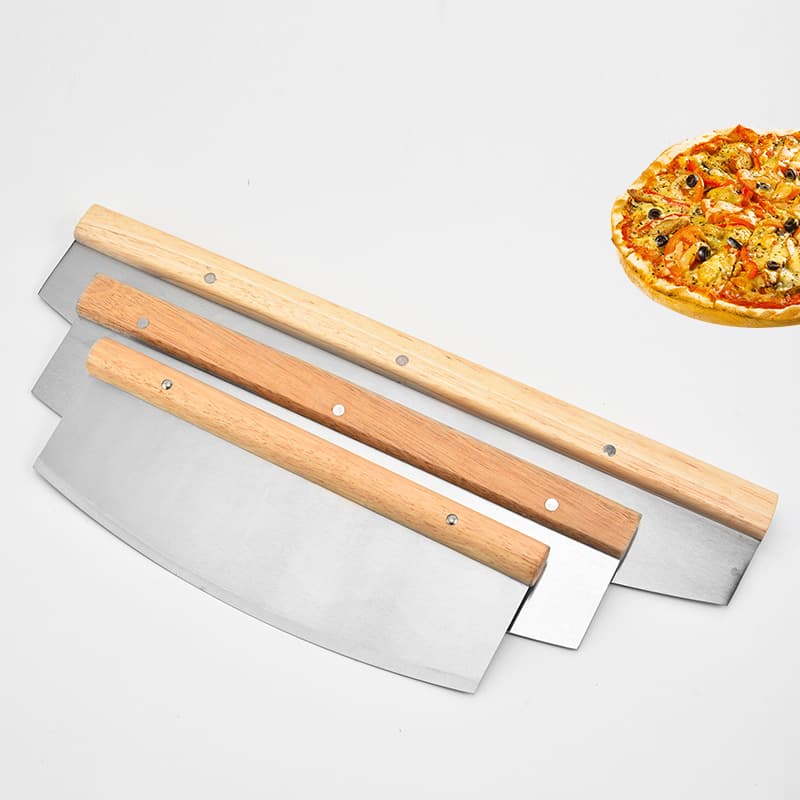 Stainless Steel Pizza Cutter Wood Handle Dough Scraper Half-Moon Nougat Cutter Kitchen Baking Tool Wholesale