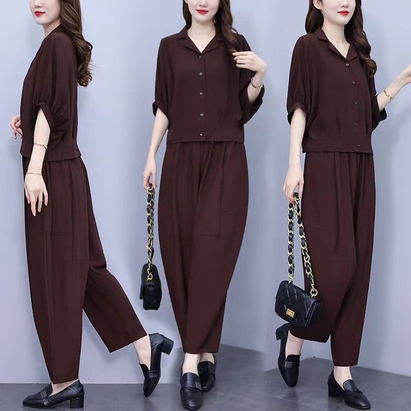 Plus Size Women's Fashion Suit 2024 New Spring Summer Loose Casual Slimming Top Harem Pants Two-Piece Set