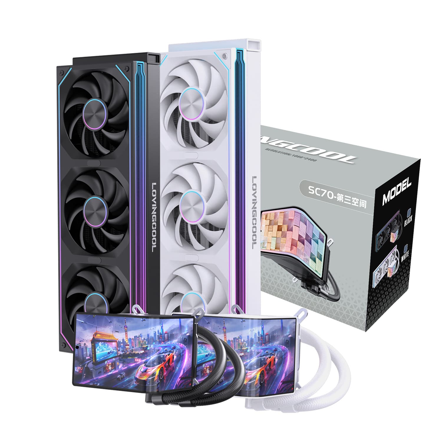 LOVINGCOOL Curved Liquid Cooler 360 Radiator with Fan Array, DIY Glasses-Free 3D Animation Screen CPU Cooler