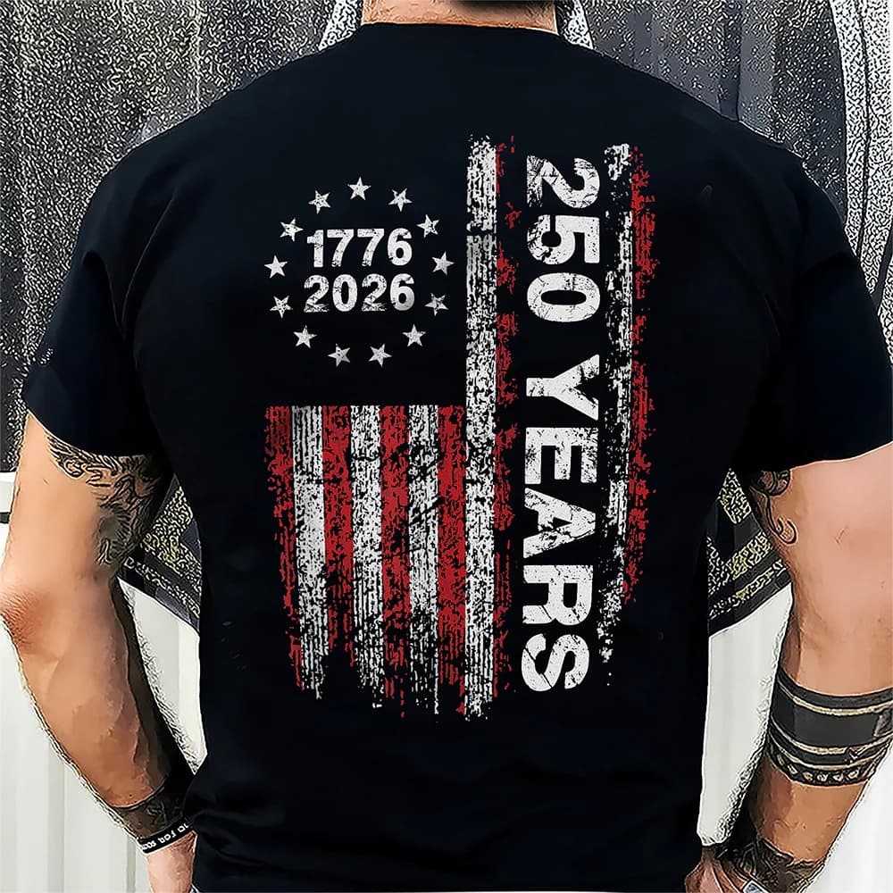 【European Size Cotton T-Shirt】America 250th Birthday US Flag 250 Years We The