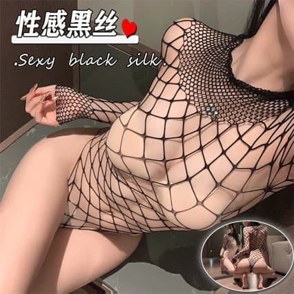 Trendy Sexy Fishnet Jacket Lingerie See-through Hollow Back Black Stockings Bikini Bodysuit Wholesale