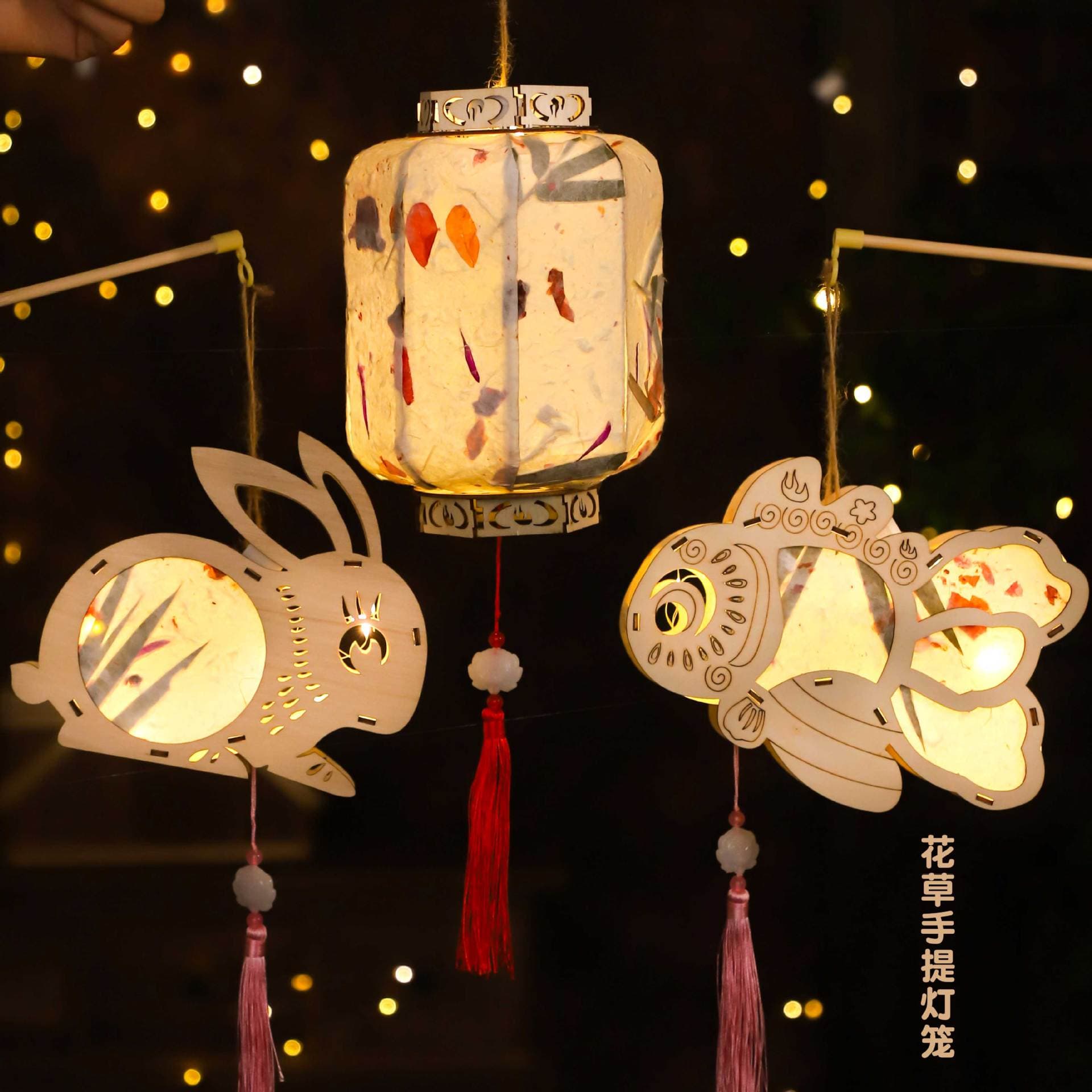 Mid-Autumn Festival lantern portable lantern diy material package flower straw paper ancient style lantern kindergarten parent-child activity small gift