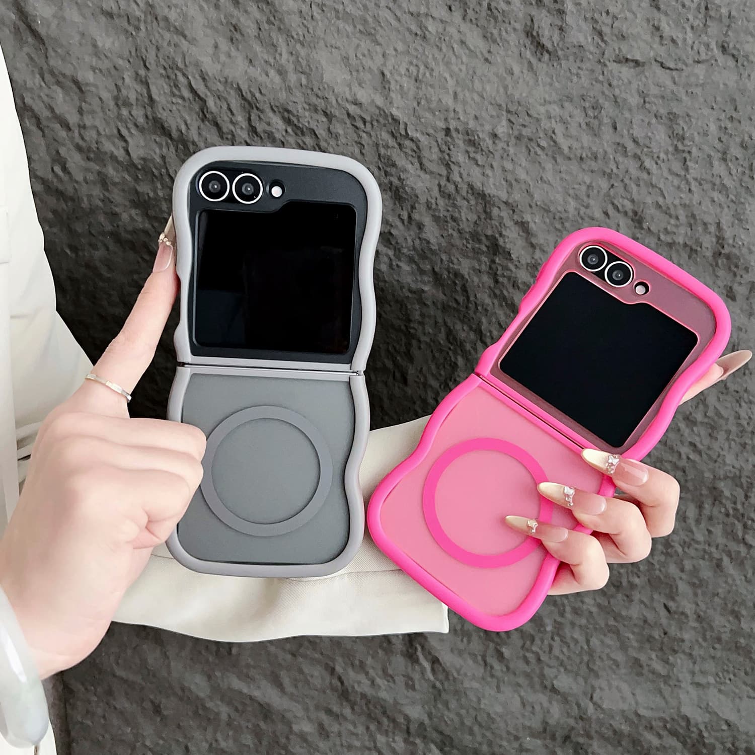 Compatible with Samsung Z Flip7 Large Wave Magnetic Bracket Phone Case Z Fold7 Fashion High-End Shockproof Protective Case Trendy