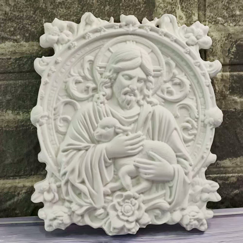 S2031 Wild Crisp Holding Sheep Semi-3D Wall Hanging Decorative Cement Plaster Mold DIY Silicone Mold