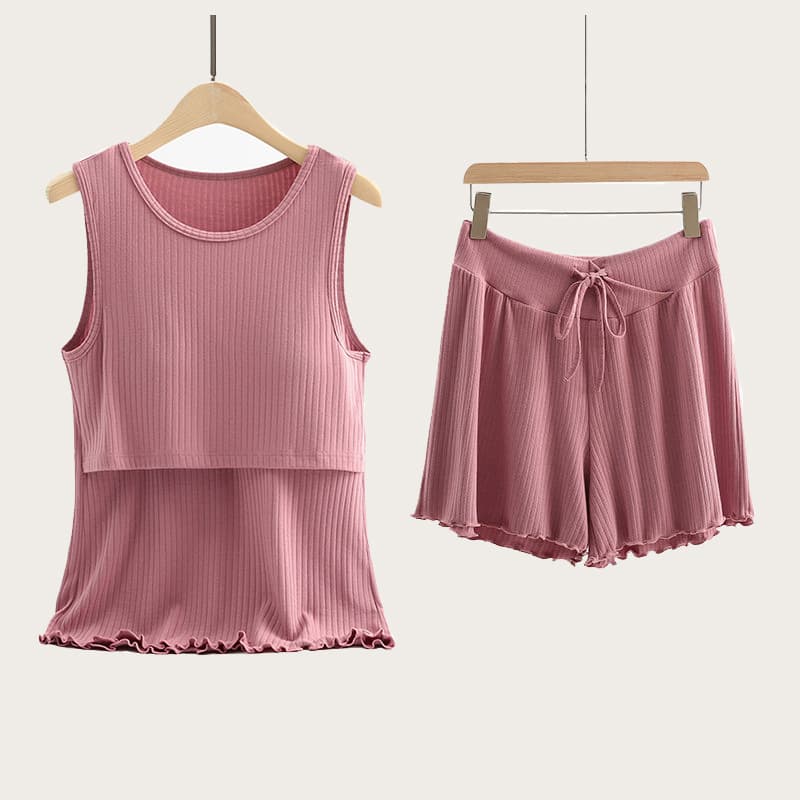 Plus Size Maternity Tracksuit Sleeveless T-Shirt Set for Going Out Spring Summer Loose Top and Shorts Set Summer